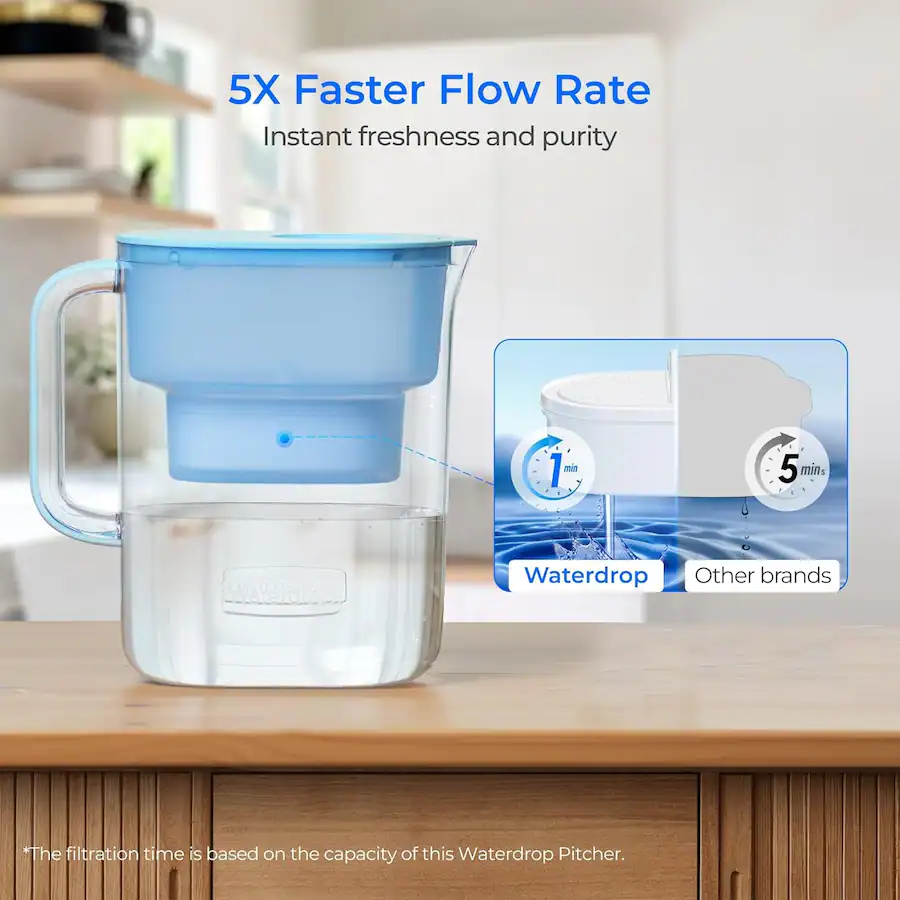 Instant Filter Pitcher Waterdrop PT 07B Water Filter Pitcher, 10 Cup, NSF Certified, with 1+1 ...