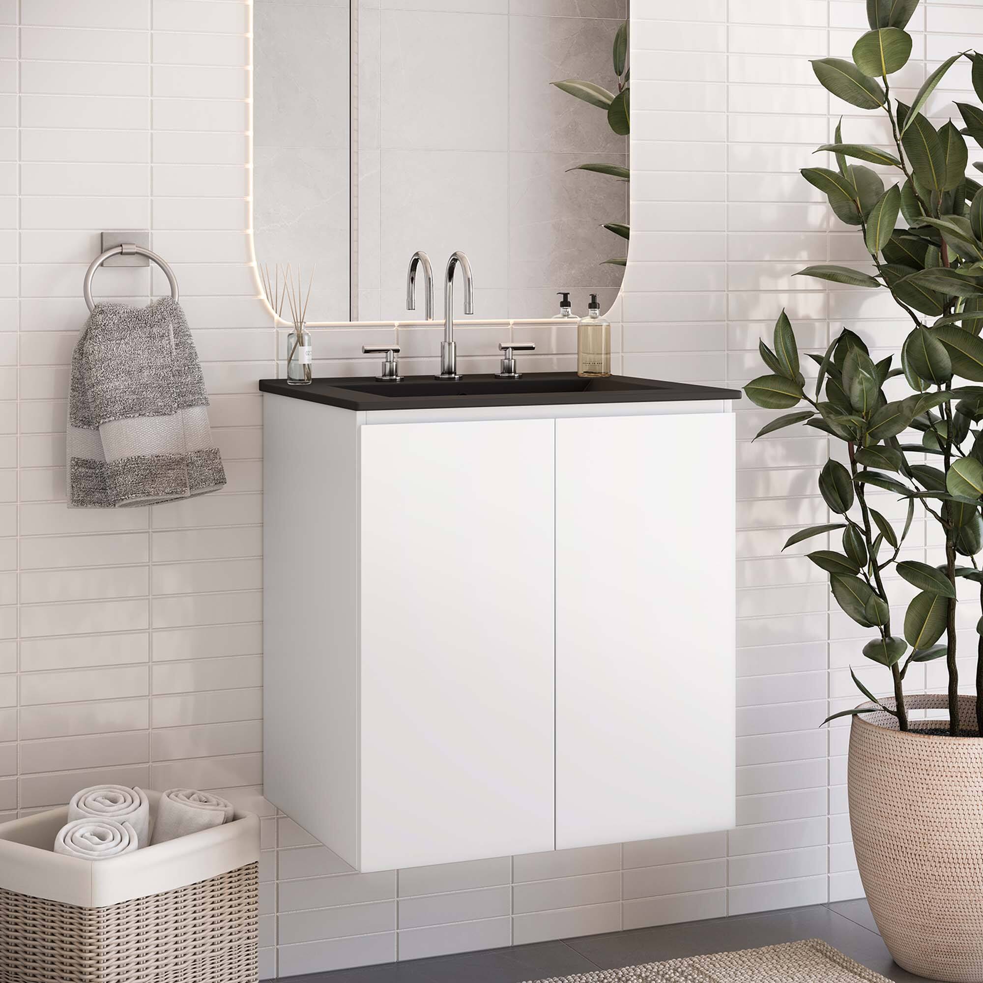Front. Modway - Bryn Wall-Mount Bathroom Vanity Basin Included - White Black.