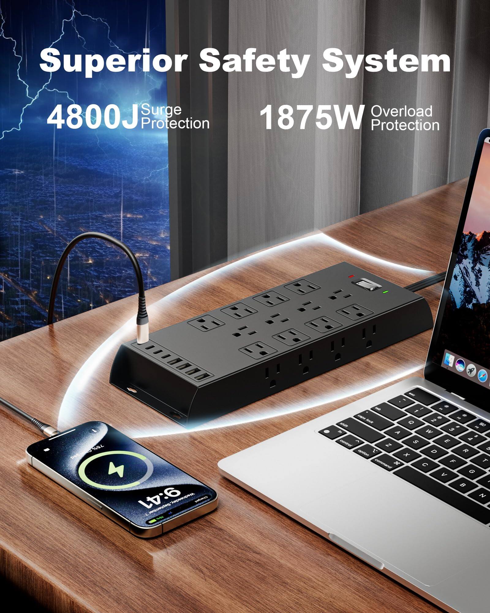 Superior Safety System  
4800J Surge Protection  
1875W Overload Protection