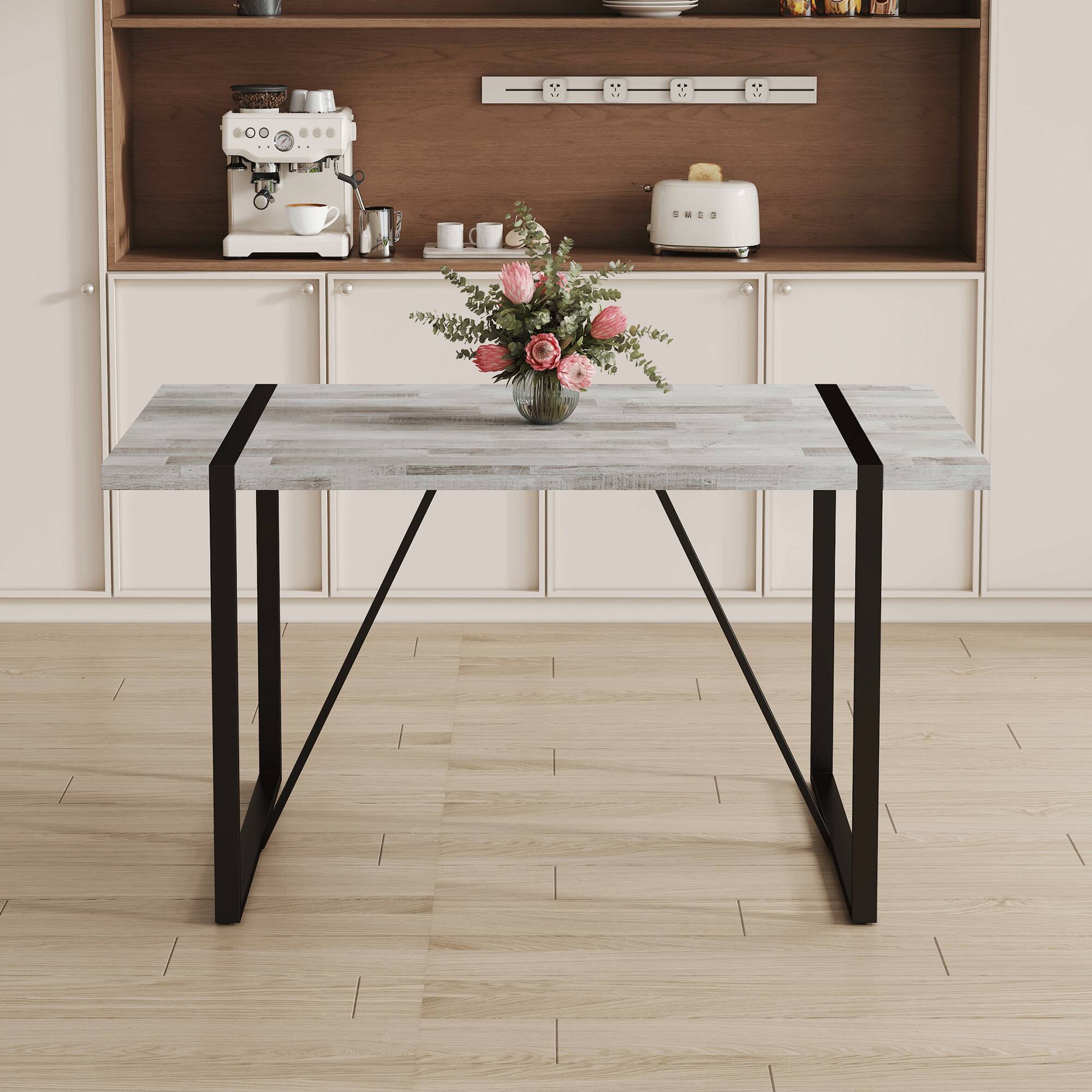 Left. Tiramisubest - Minimalist Retro Rectangular Dining Table with Specially MDF Gray Textured Top and Black Metal Legs - Black,Gray.