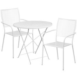 Emma + Oliver - Commercial Grade 30" Round Metal Folding Patio Table Set w/ 2 Square Back Chairs - White