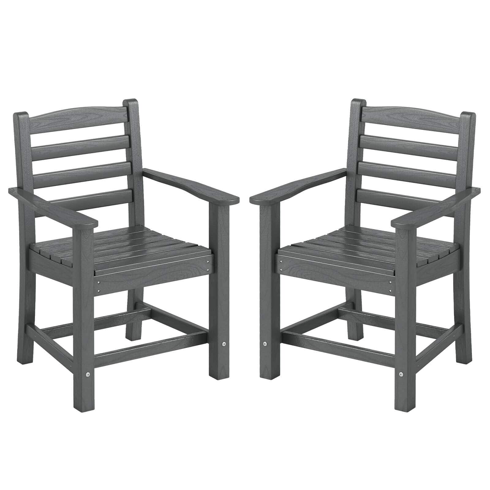 Costway - Patio Dining Chairs Set of 2 with Wide Armrests Curved Seat Wood Grain for Backyard - Gray price history on PriceWatchPro