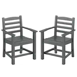 Costway - Patio Dining Chairs Set of 2 with Wide Armrests Curved Seat Wood Grain for Backyard - Gray