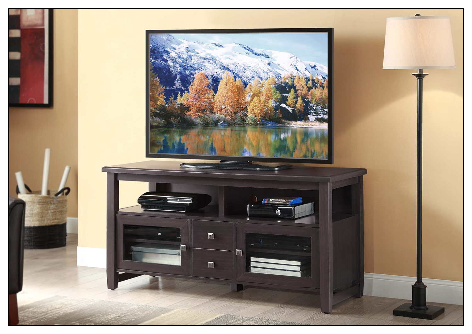 Whalen Furniture Tv Stand For Most Flat Panel Tvs Up To 60 Chocolate