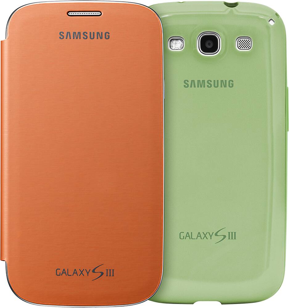 Front. Samsung - Covers for Samsung Galaxy S III Cell Phones (2-Count) - Green/Orange.