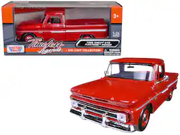 1966 Chevrolet C10 Fleetside Pickup Truck 1/24 Diecast Model Car by Motormax - Red