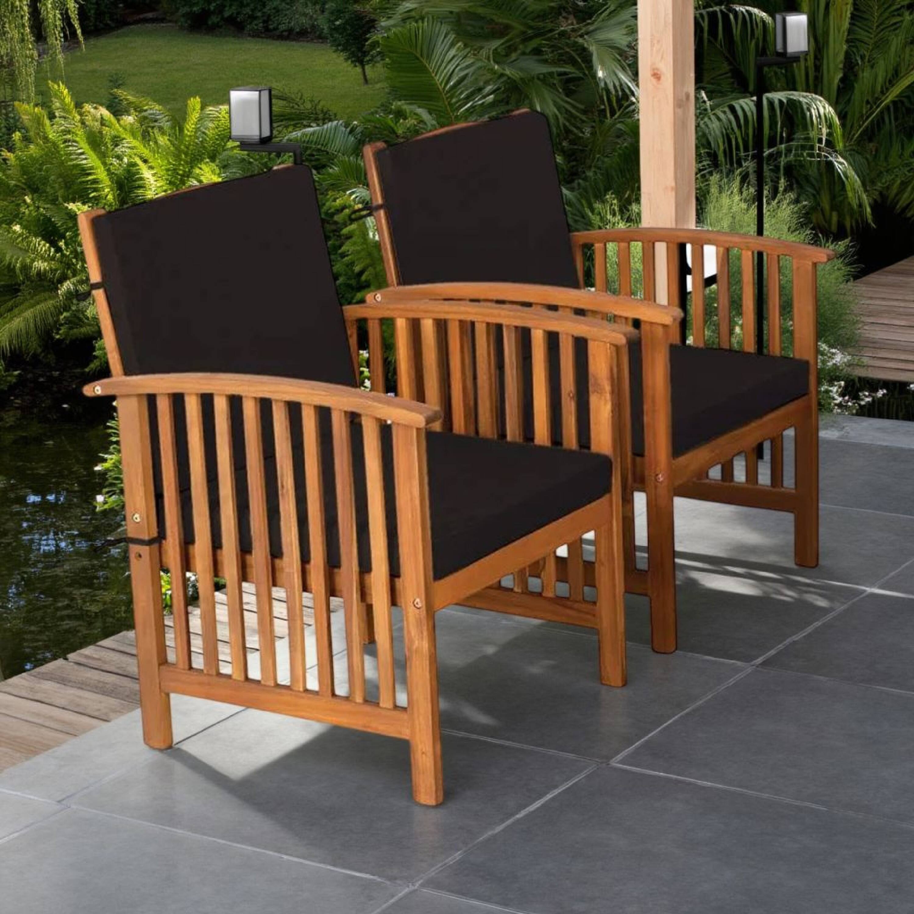 Alt View 5. Manhattan Lane - Kaila Outdoor Armchair Set of 2, Black Cushions - Black, Natural Brown.