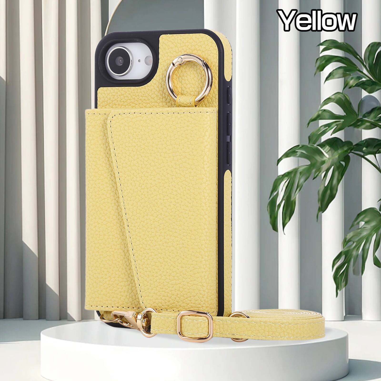 Alt View 1. Dteck - Crossbody Wallet Case for Apple iPhone 17e / 16e,with Makeup Mirror and Card Holder,Premium Faux Leather Texture Cover - Yellow.