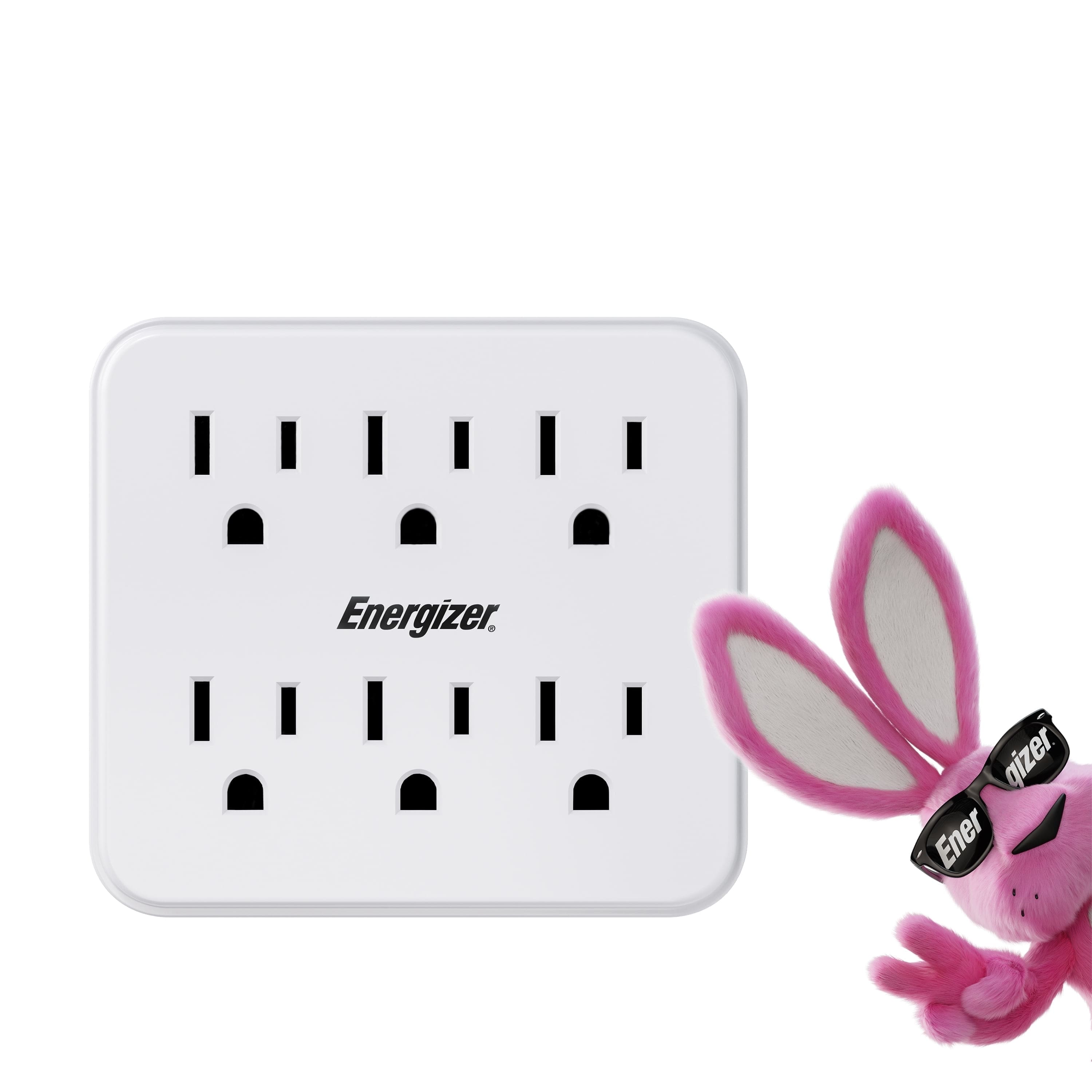 Energizer - 6 Device Multi Plug Wall Outlet Extender – Power Strip Expander, Outlet Splitter, Extension Cord Adapter - White