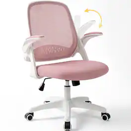 Celtoss - Ergonomic Office Chair, Mesh Back with Flip-Up Arms, Lumbar Support, Adjustable Height & Rolling Wheels - Plastic Base-Pink