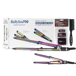 BaBylissPRO - Nano Titanium Prima3100 & Prima2000 Styling Irons Prepack BNTPK1RB (Iridescent), Clipper Grips 3-Pack, Fade Brush