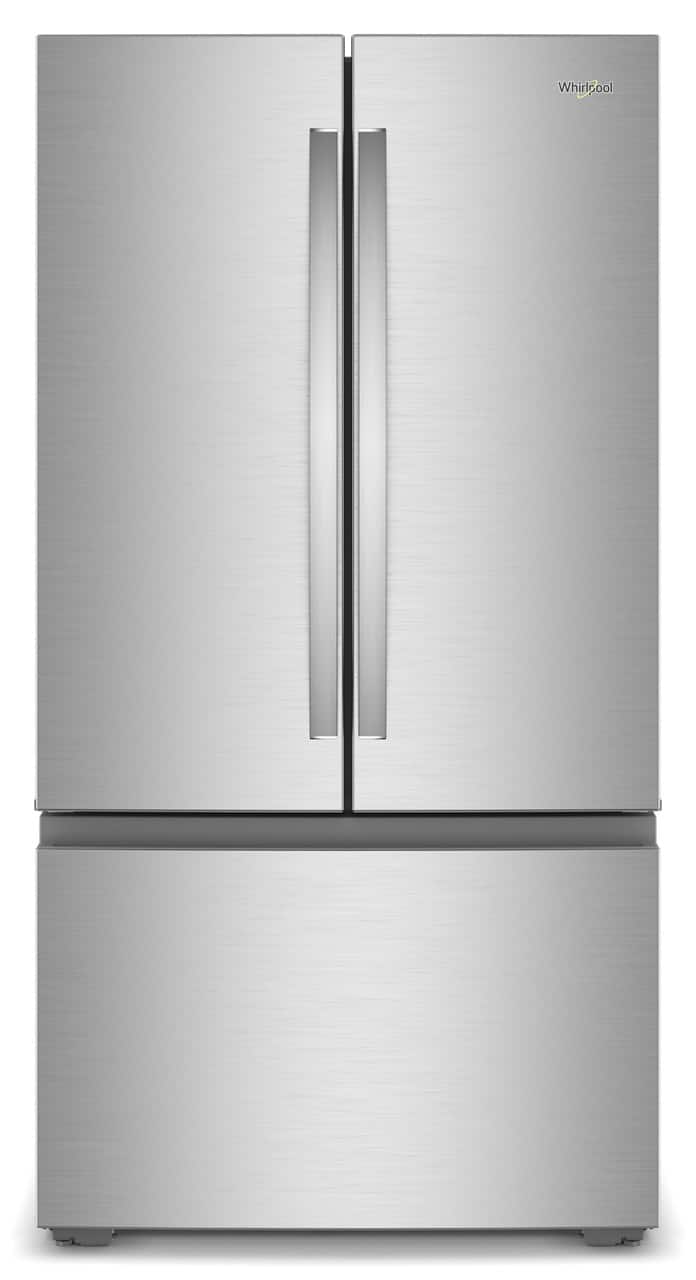 Front. Whirlpool - 36 in. Wide 24 cu. ft. 3-Door French Door Counter Depth Refrigerator - Fingerprint-Resistant Stainless Finish.