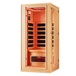 U-HOMY - 1-Person Hemlock Infrared Sauna with Red Light Therapy, Tempered Glass Door & Bluetooth - Wood