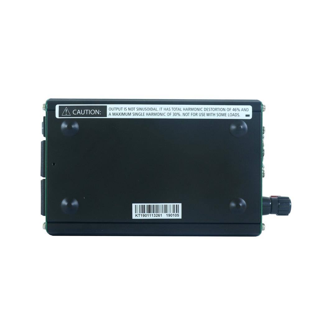 OUTPUT IS NOT SINUSOIDAL. IT HAS TOTAL HARMONIC DISTORTION OF 46% AND A MAXIMUM SINGLE HARMONIC OF 30%. NOT FOR USE WITH SOME LOADS.  
KT1901113261 190105