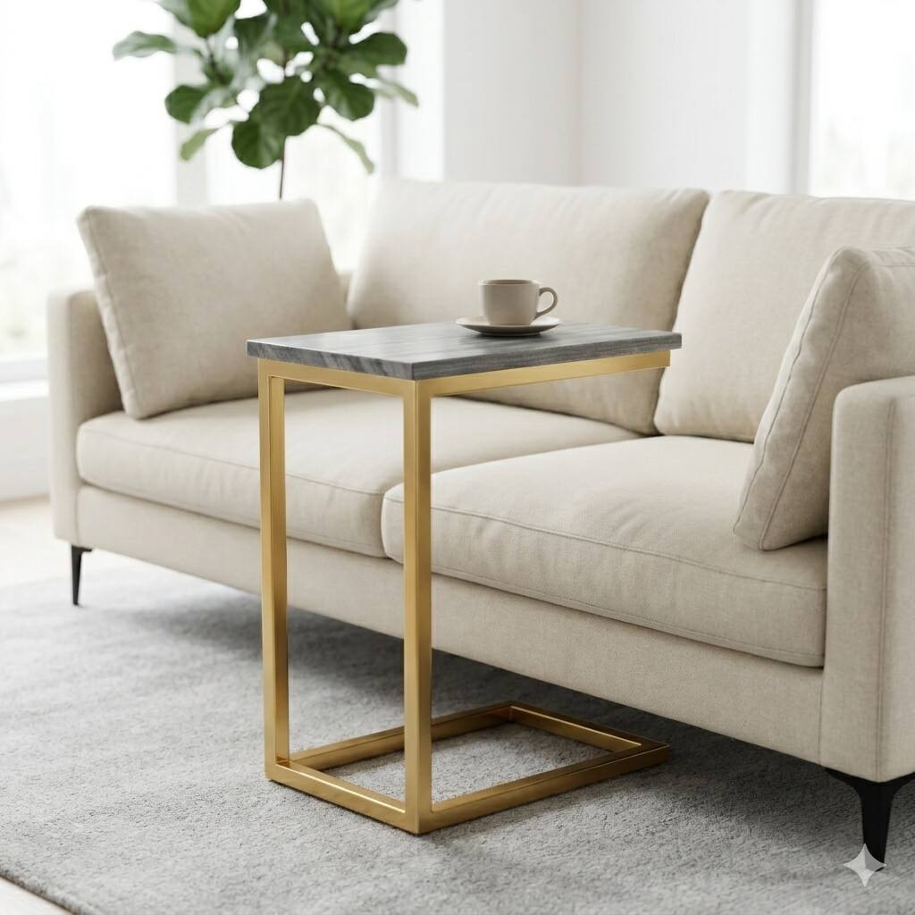 Angle. Simpli Home - Simpli Home Skyler 18D C Side Table - Black Marble/Gold.