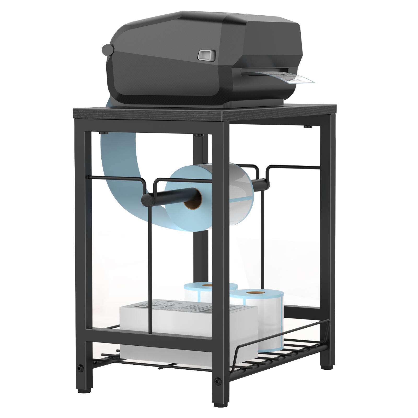 Alt View 1. Oumilen - Printer Stand with Paper Roll Holder & Bottom Wire Storage Rack, Black - Black.