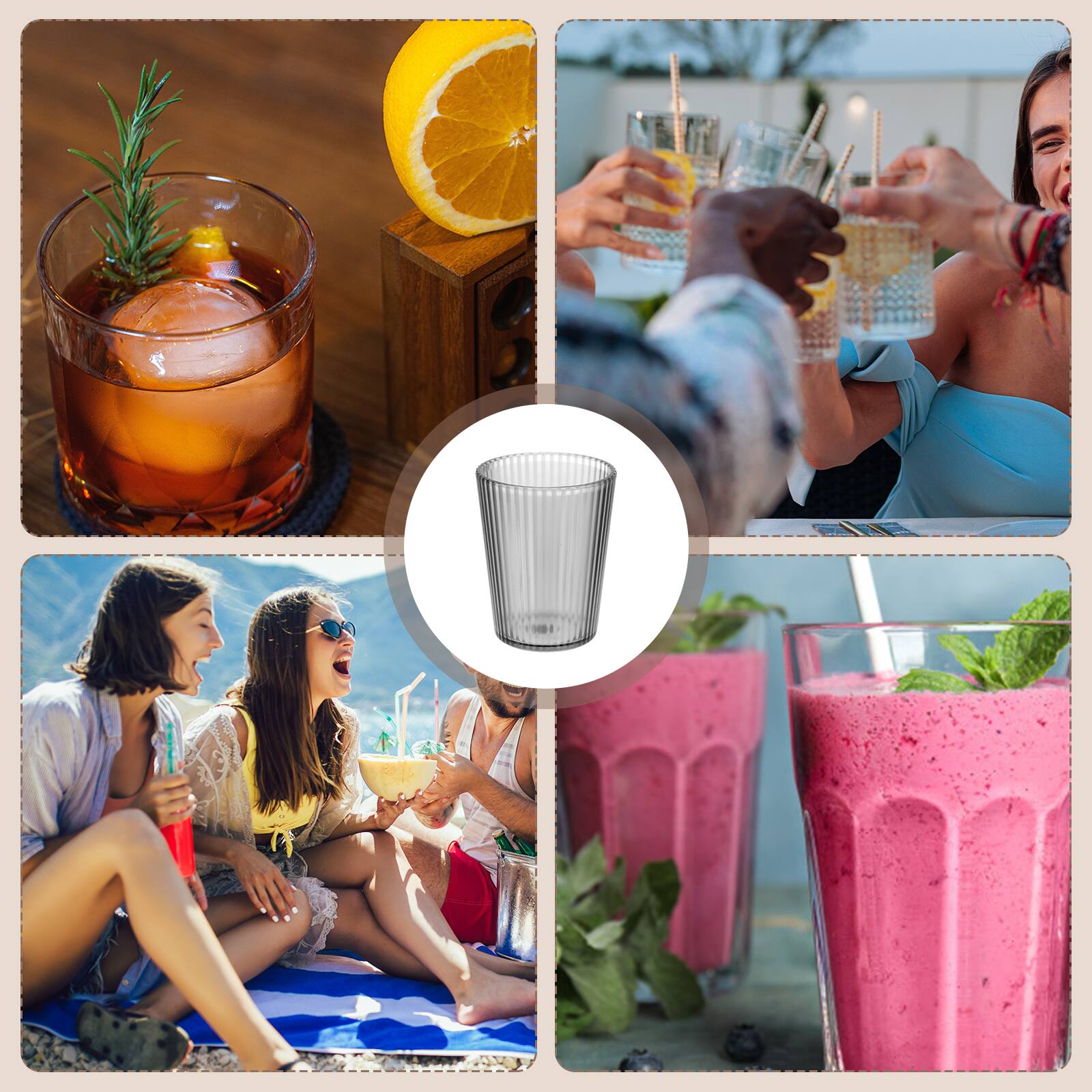 Alt View 6. Unique Bargains - 4pcs Clear Acrylic Drinking Glasses, 7.4oz Stripe Texture Unbreakable Stackable for Water Juice Beer - Gray.