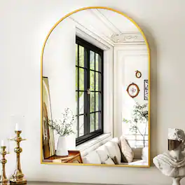 Dazzling Pops - Arched Bathroom Mirror Wall For Metal Frame Vanity Dresser Arch Decorative Mirrors Living Room Bedroom Entr - Gold 30"L x 20"W