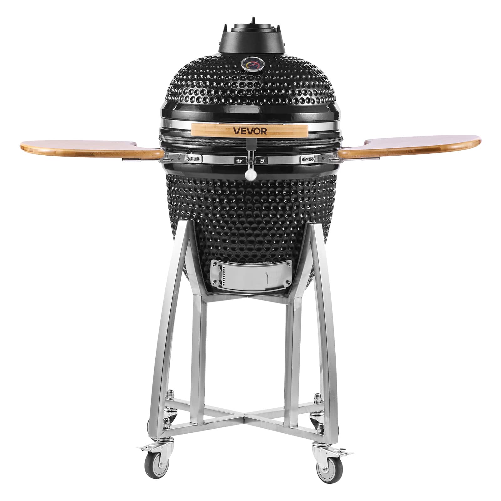 VEVOR - Charcoal Smoker and Grill, 18" Kamado Charcoal BBQ Smoker, Movable Ceramic Barbecue Grill with 4 Wheels (2 Lockable) - Black