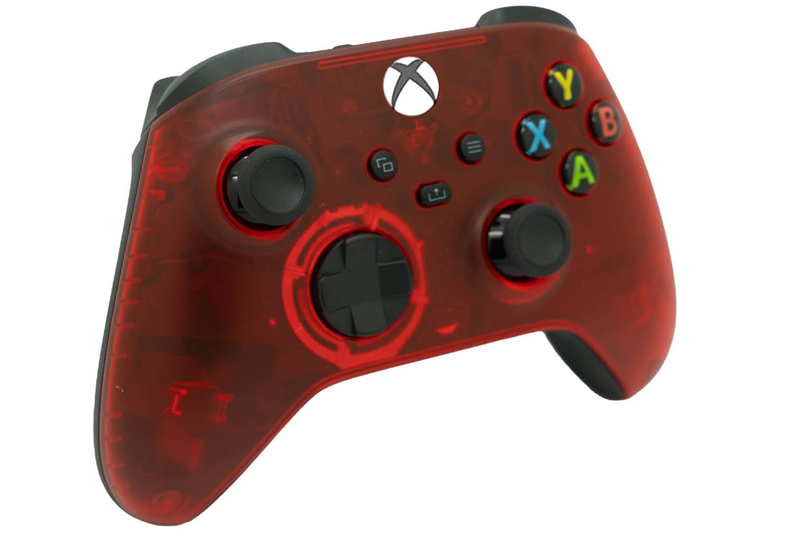Angle. ProControllers - Custom Wireless Controller for Xbox Series X|S, Xbox One, & PC - Clear Red.