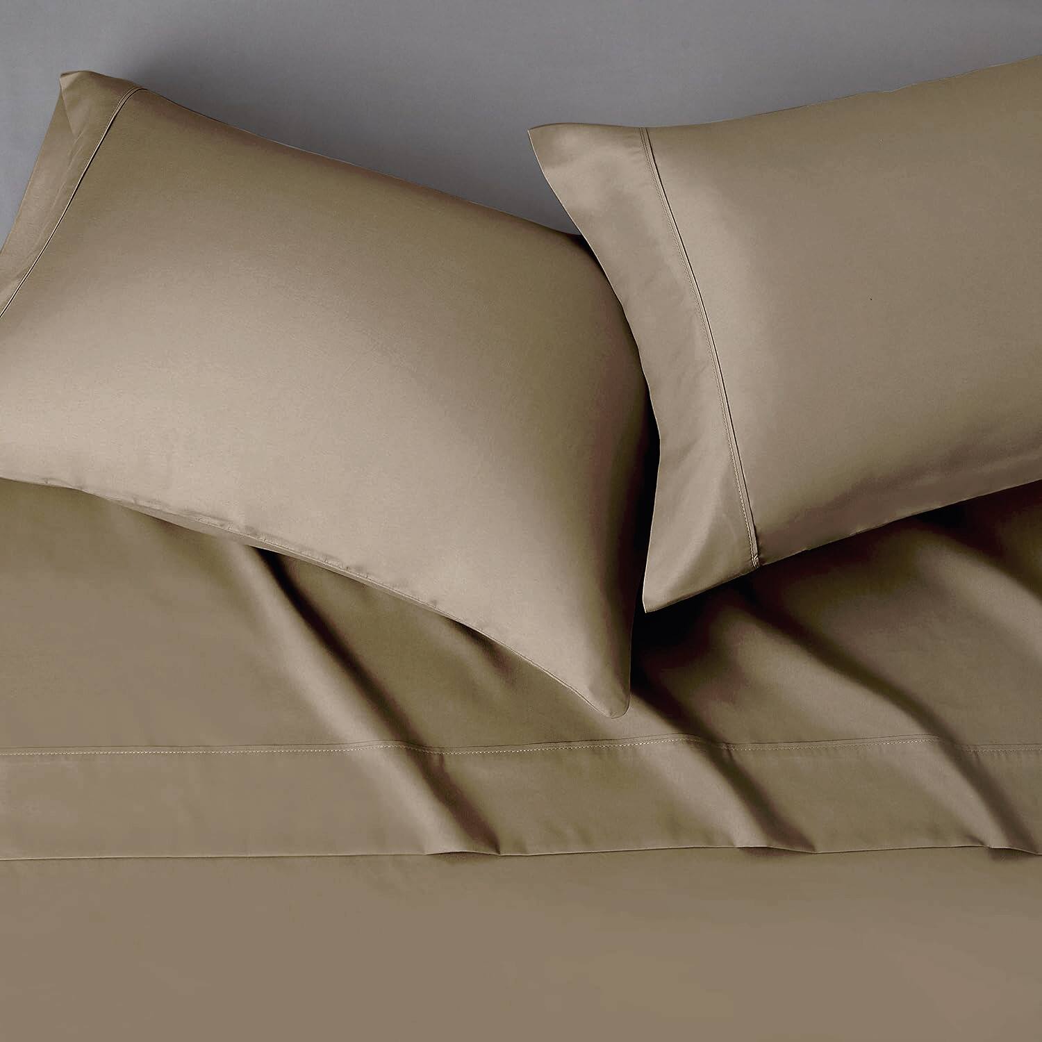 Angle. J&V TEXTILES - 1000 Thread Count Deep Pocket Luxury Sheets - Taupe - Taupe.