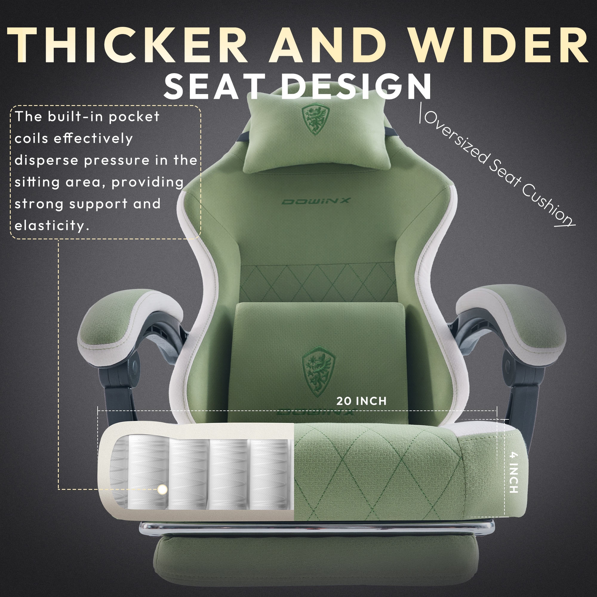 Dowinx Fabric Gaming Chair, Ergonomic Computer Chair with Footrest