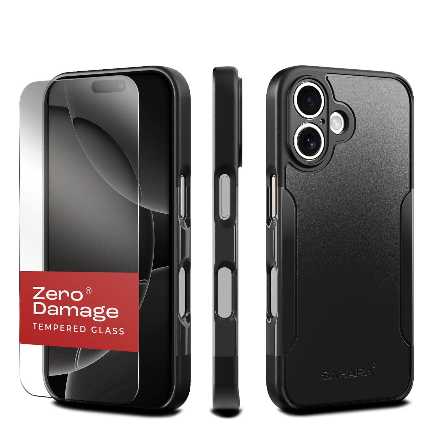 SaharaCase - Classic Series Clear Case & Tempered Glass Kit - Apple iPhone 16 Plus - Scorpion Black