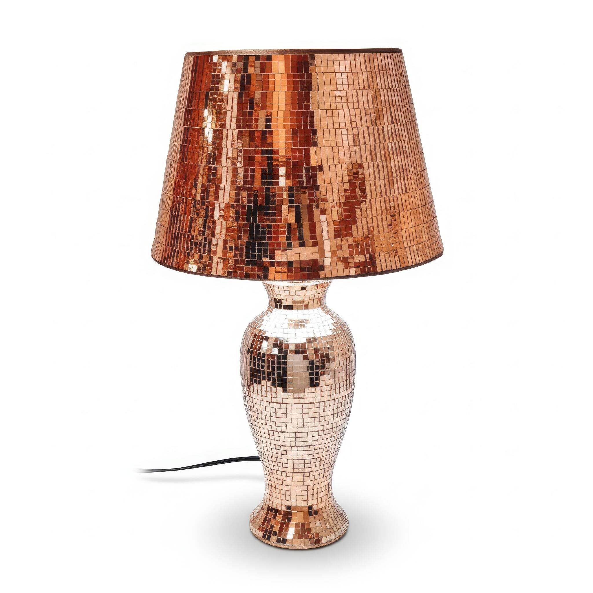 Angle. FC Design - 19"H Metallic Tile Shade w/ Copper & Rose Gold Mosaic Base Table Lamp.