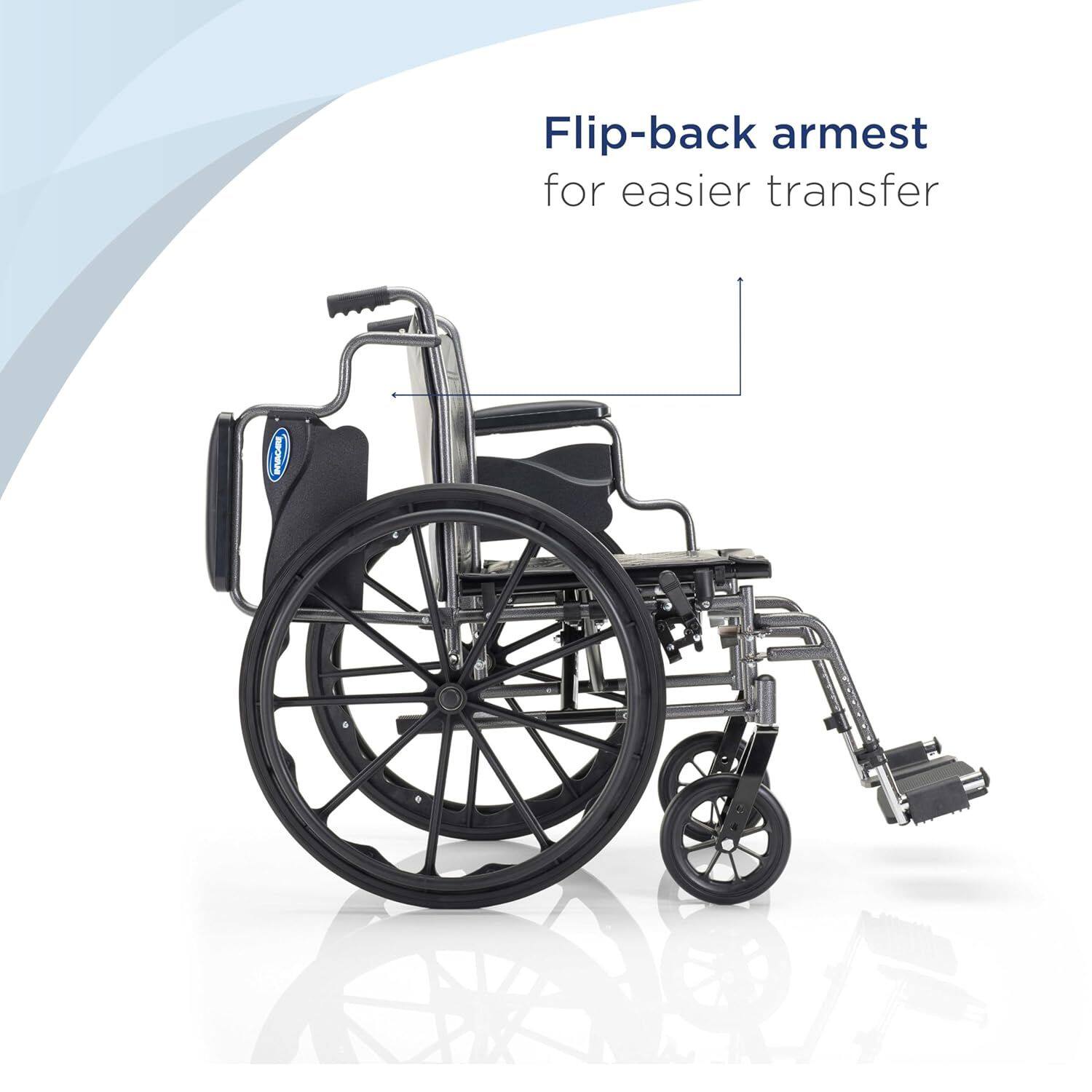 Flip-back armrest for easier transfer