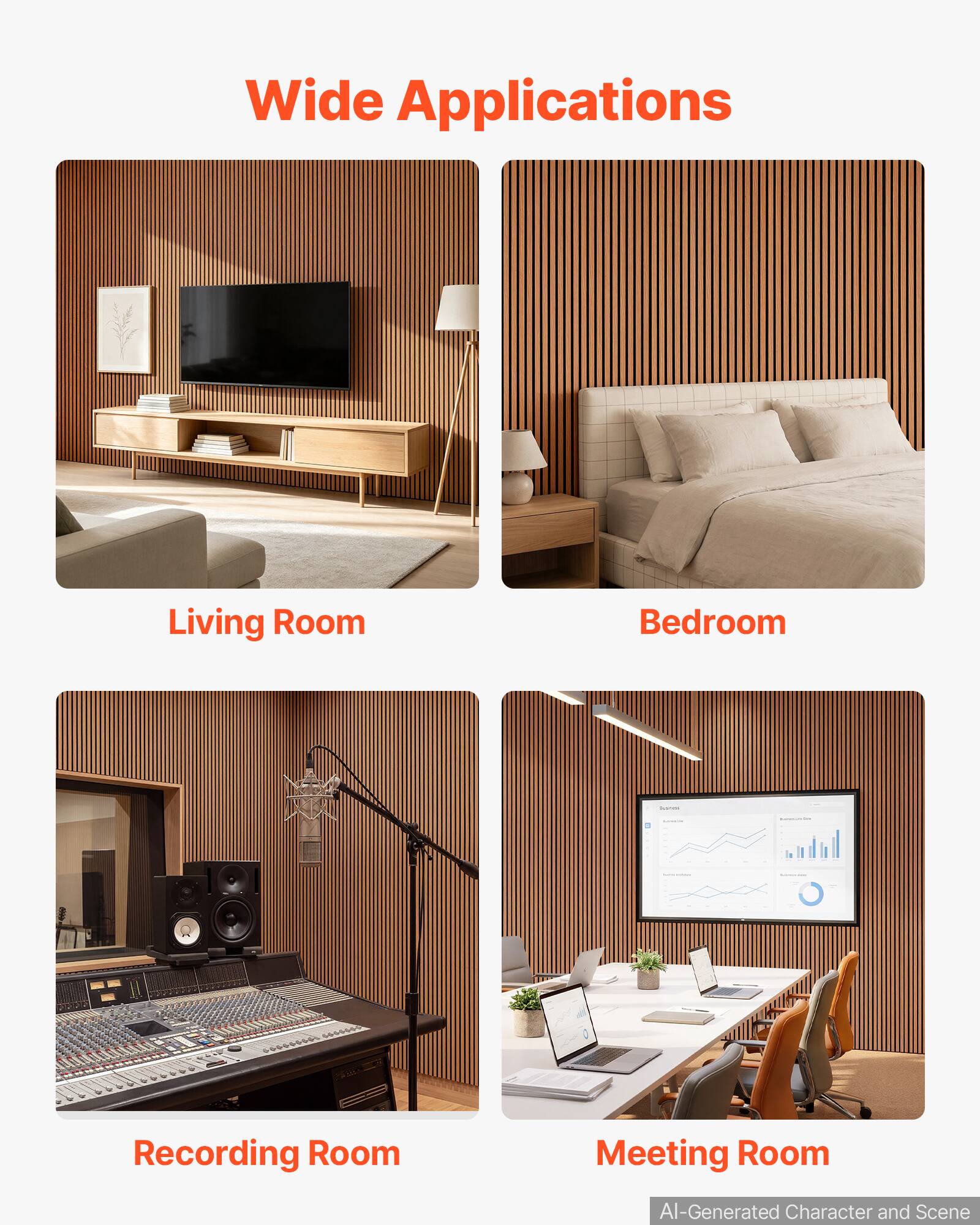 Wide Applications

- Living Room
- Bedroom
- Recording Room
- Meeting Room

AI-Generated Character and Scene