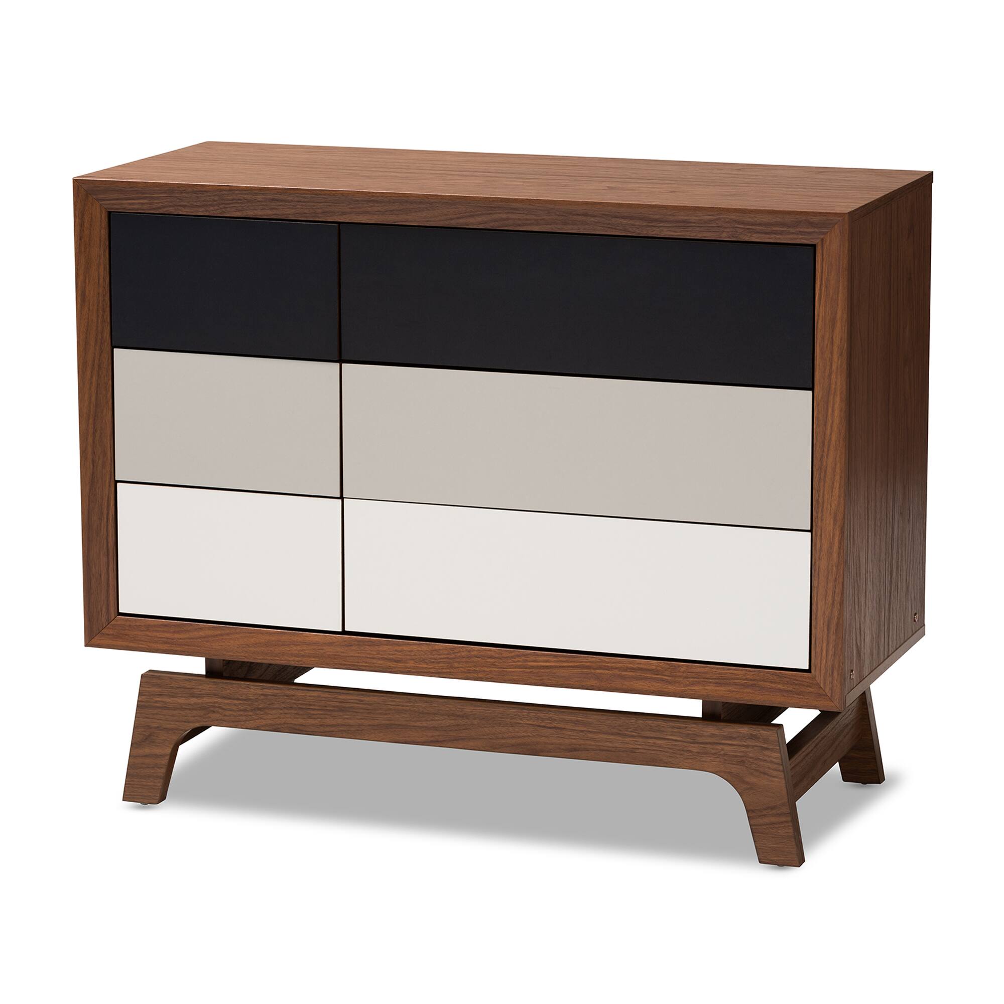 Front. Baxton Studio - Svante Mid-Century Modern Finished Wood 6-Drawer Chest - Walnut/White/Gray.