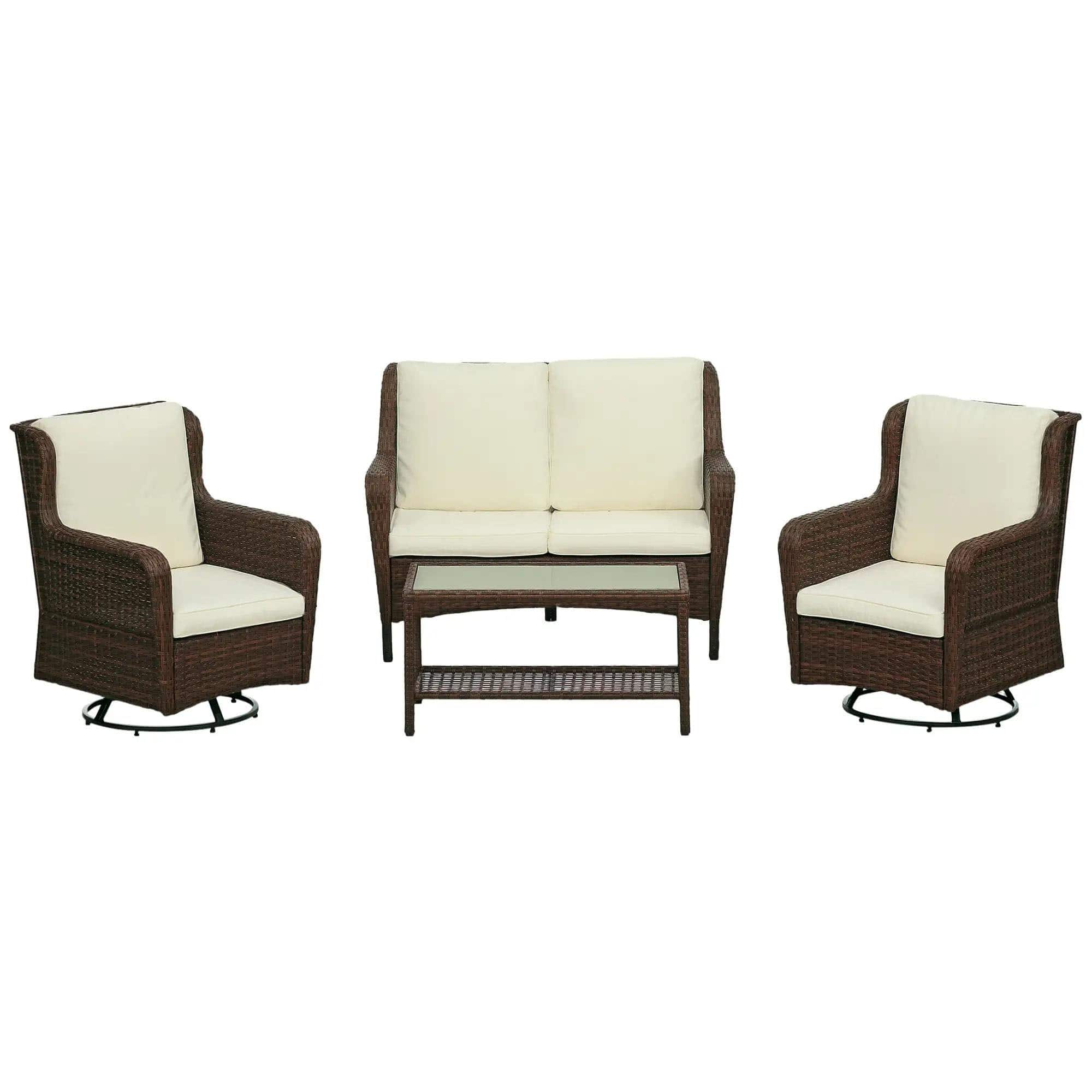 Resenkos - 4 Pieces Rattan Patio Furniture Set, Outdoor Sectional Furniture - White