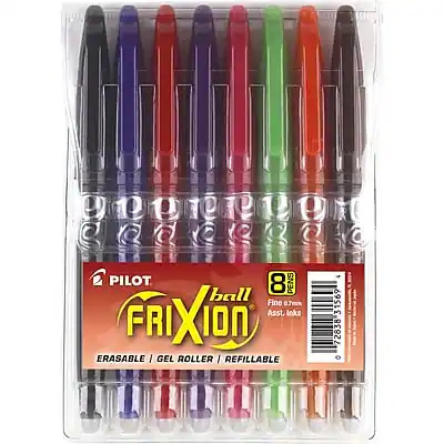 Pilot Ball Frixion
Fine 0.7mm
Assist Ink
Erasable Gel Roller
Refillable
8 Pens