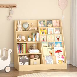 Z-Edge - Kids Bookshelf and Toy Storage Organizer, 4 Tier Wooden Kids Book Shelf with Bookcase Display Stand for Kids Room - Natural