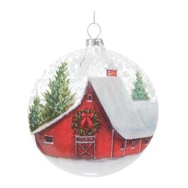 BreeBe - Frosted Barn Ball Ornament (Set of 12) - Red, White, Green