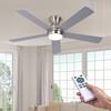 Front. Domanki - 52" Flush Mount Ceiling Fan with Light and Remote Control, Brushed Nickel, 6 Speed Reversible DC Motor for Living Room - Sliver.