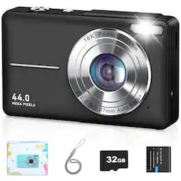 CAMKORY - Compact Point-and-Shoot Digital Camera with 32GB Memory Card – Lightweight & Pocket-Sized - Classic Black