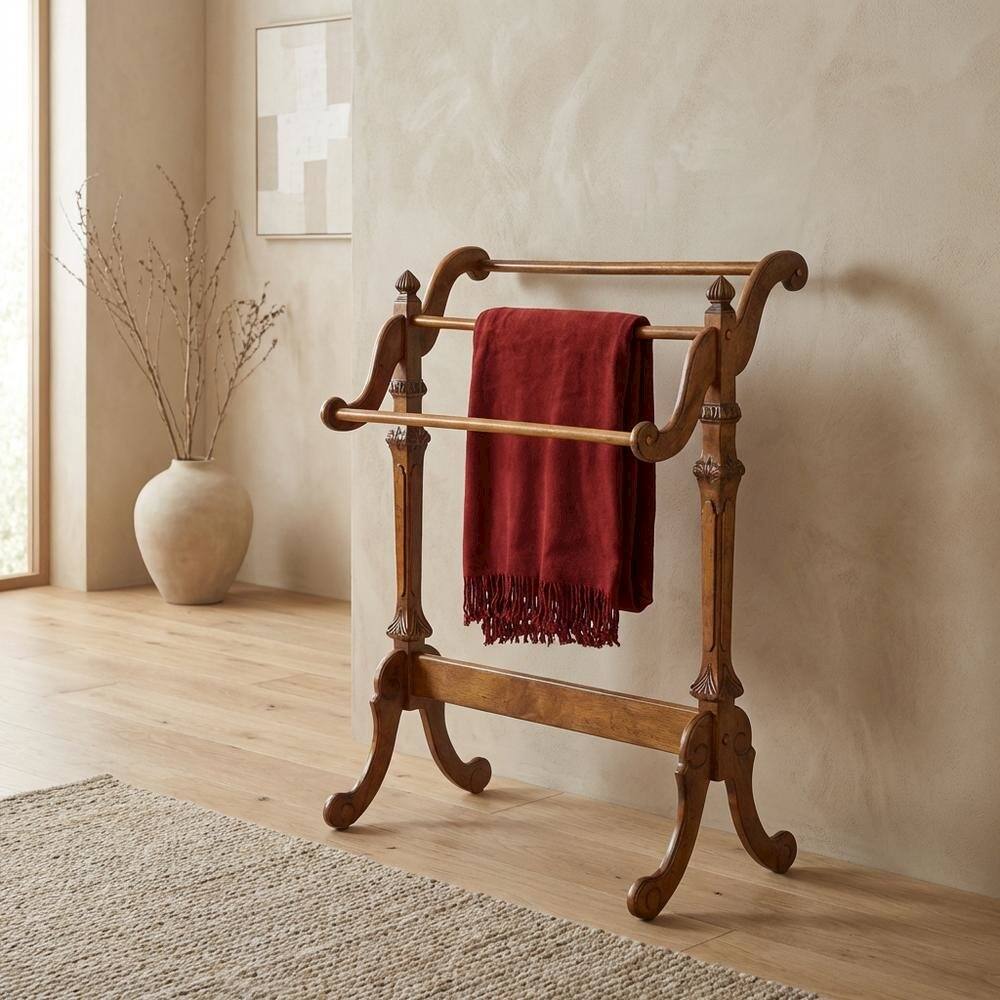 Alt View 3. Starlight Canyon Home - Wooden Blanket Stand with Trestle Base - Medium Brown.