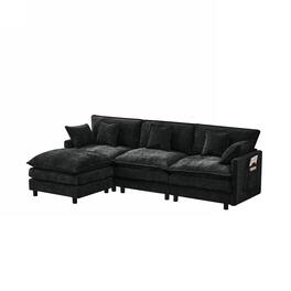 Boyel Living - 101.9In Black Cashmere Modular Sofa 3-Seater with Movable Footstool - Black