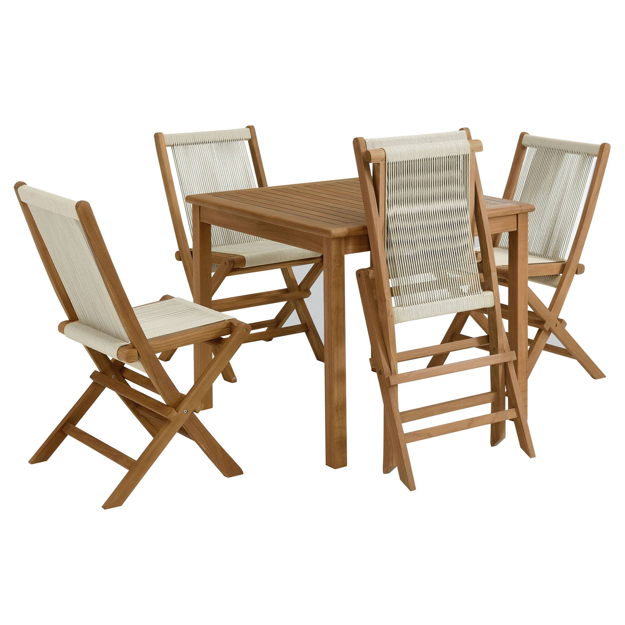 Alt View 7. Modway - Vienna 5-Piece Outdoor Patio Teak Wood Dining Set with Rope Folding Chairs by Modway - Natural Natural.