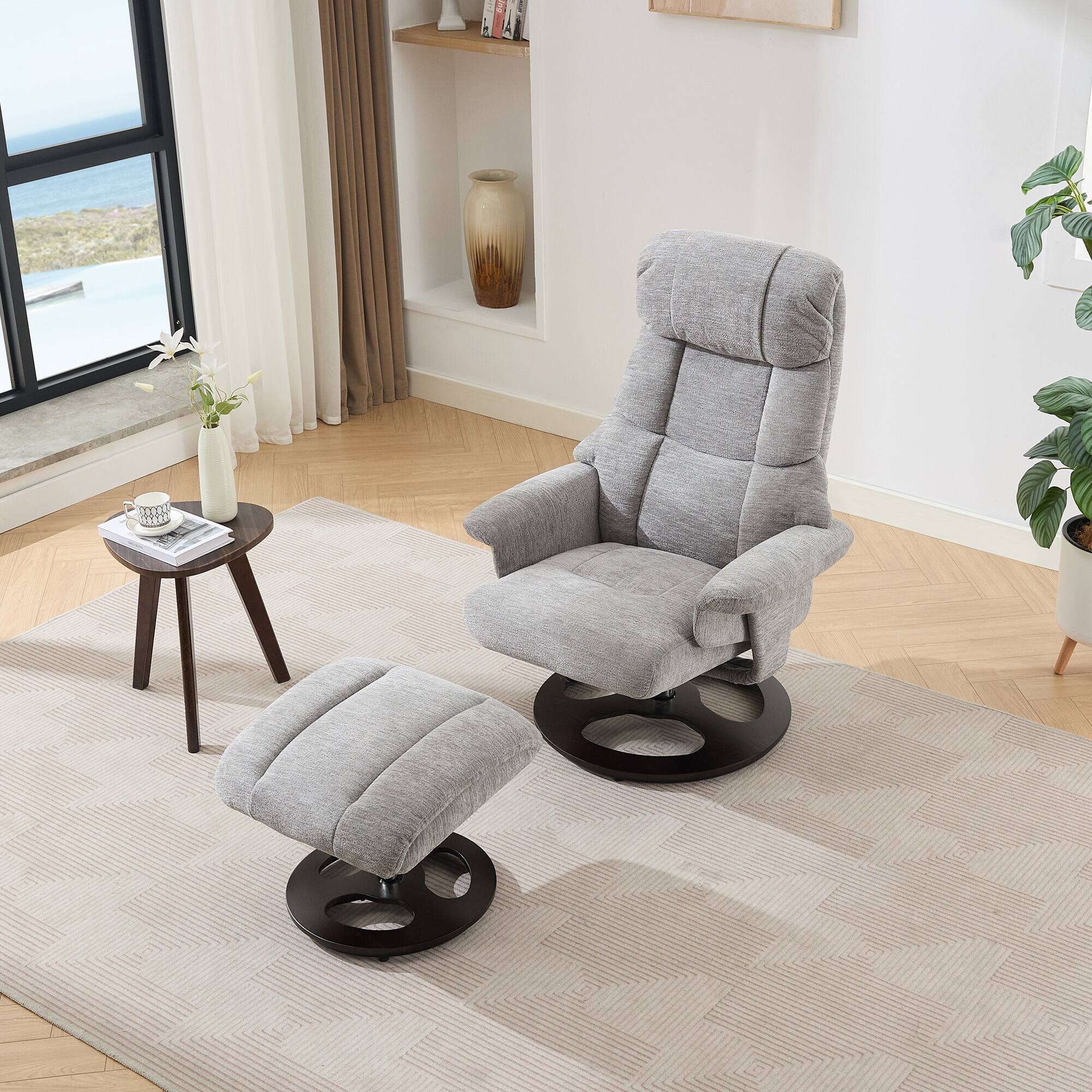 Alt View 6. TinyHomie - Ergonomic Recliner Chair with Ottoman Modern 360 Swivel Lounge Chair 140 Adjustable Backrest for Home or Office Grey - Gray.
