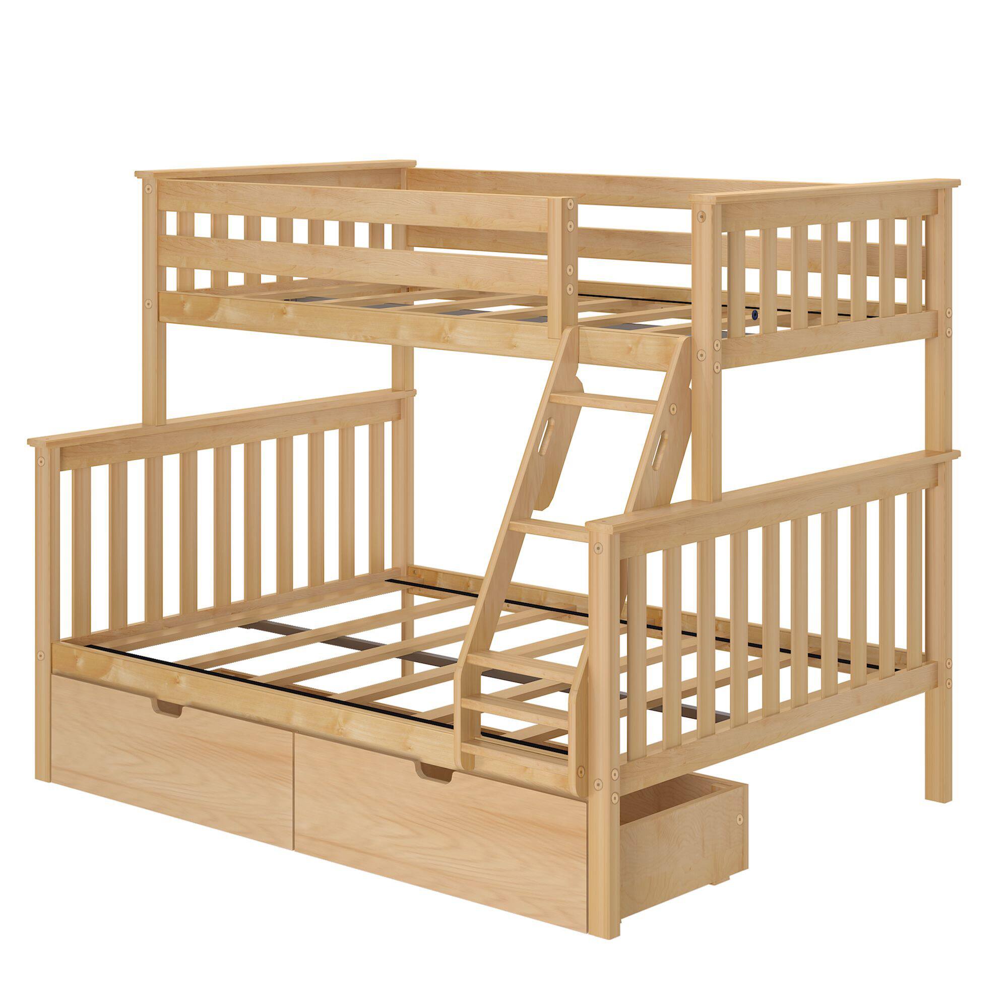 Alt View 2. Plank+Beam - Classic Twin over Full Bunk Bed Bed + Underbed Storage, Natural - Natural.