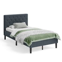 Ecooso - Upholstered Bed Frame with Button Stitched Headboard for Modern Comfort - Gray