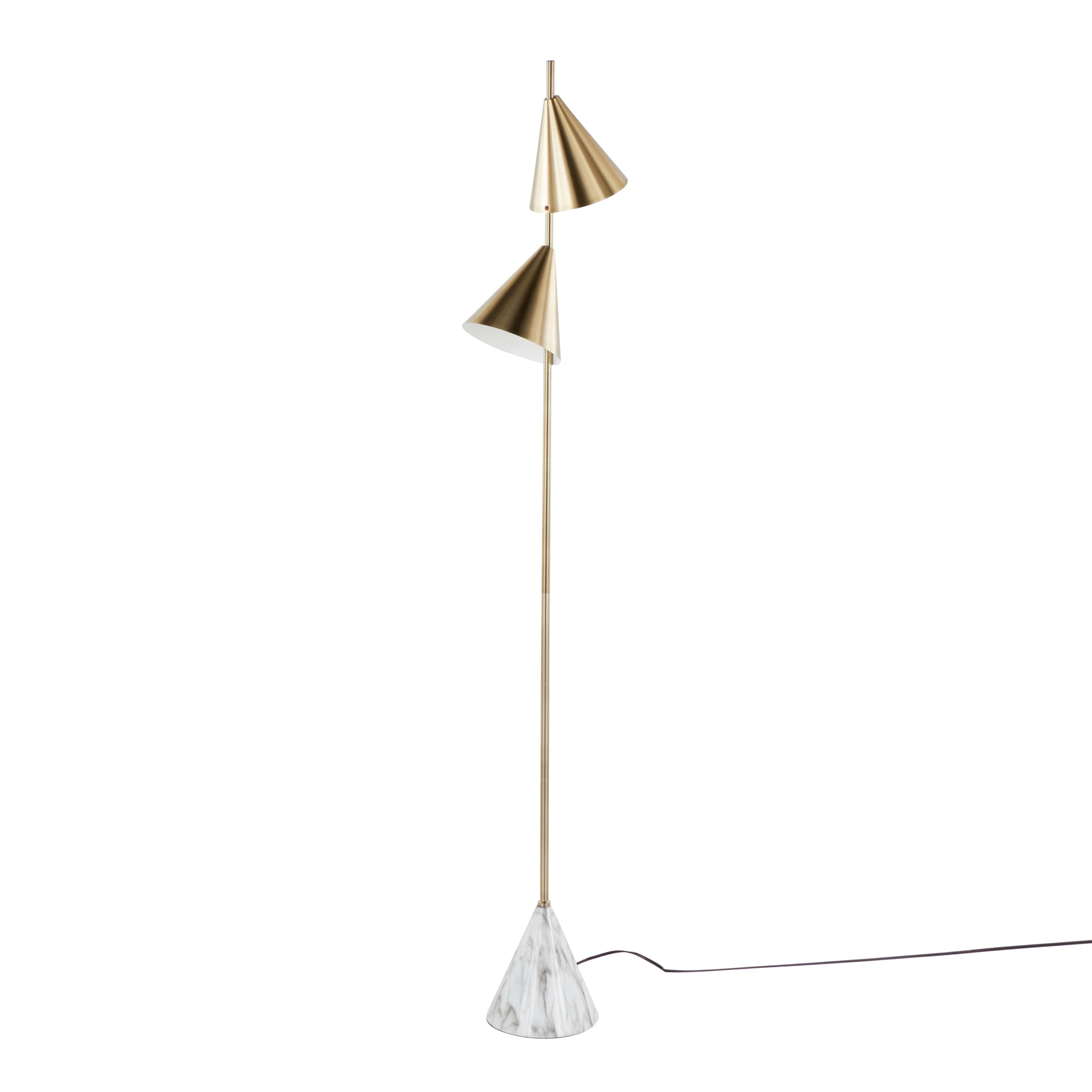 Loheer - Brushed Floor Lamp Faux Marble Base Tall Standing Light for Living Room Bedroom 65 Inch - Gold