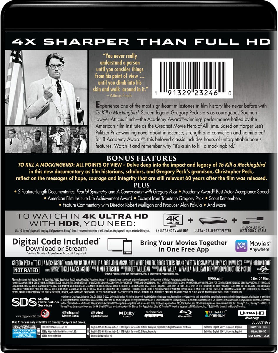 Back. To Kill a Mockingbird (60th Anniversary Edition)   - 4K Blu-Ray.