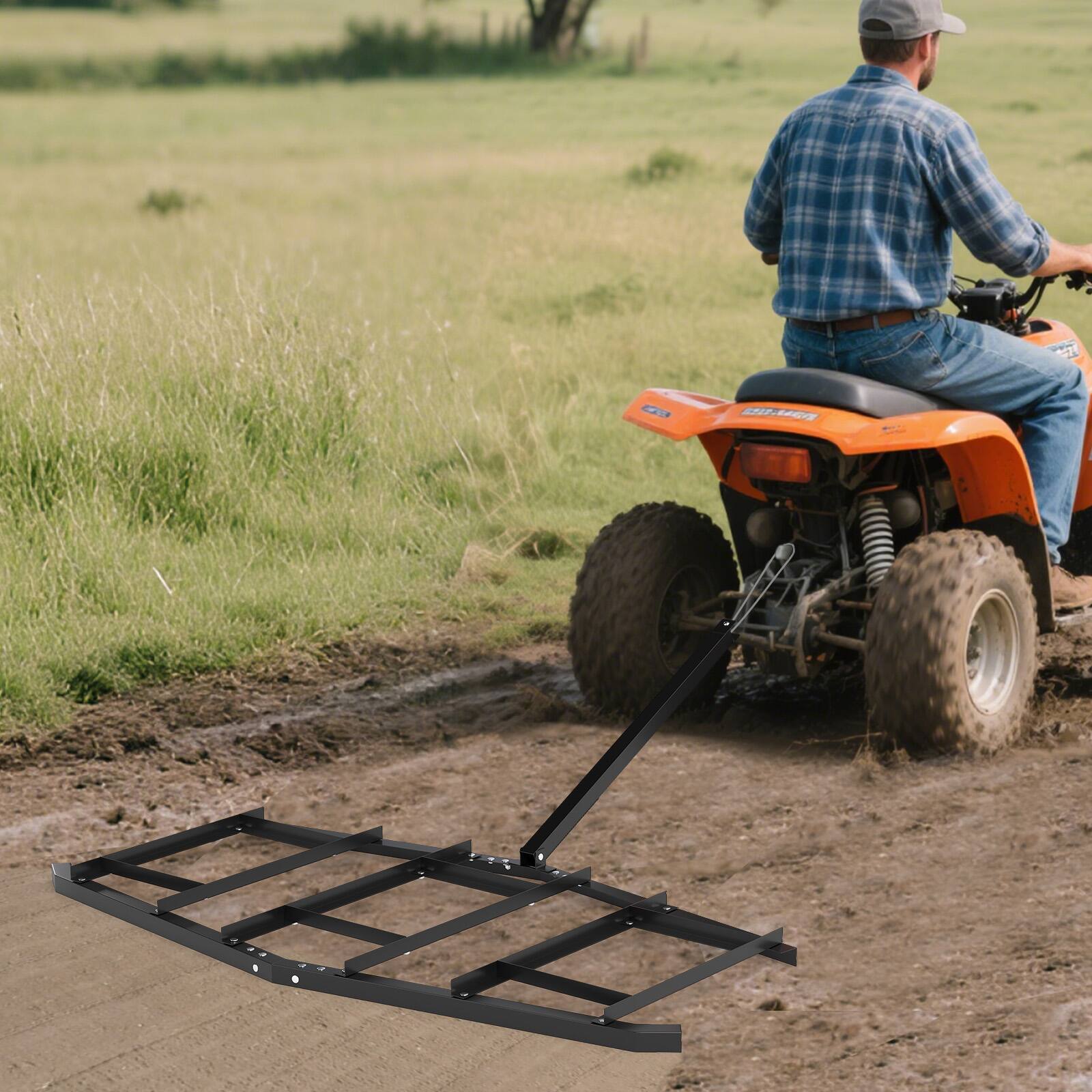 Alt View 3. Gymax - Gymax 84'' Wide Driveway Drag Tow-Behind Leveling Rake w/Reinforced Bars for ATV/UTV - Black.