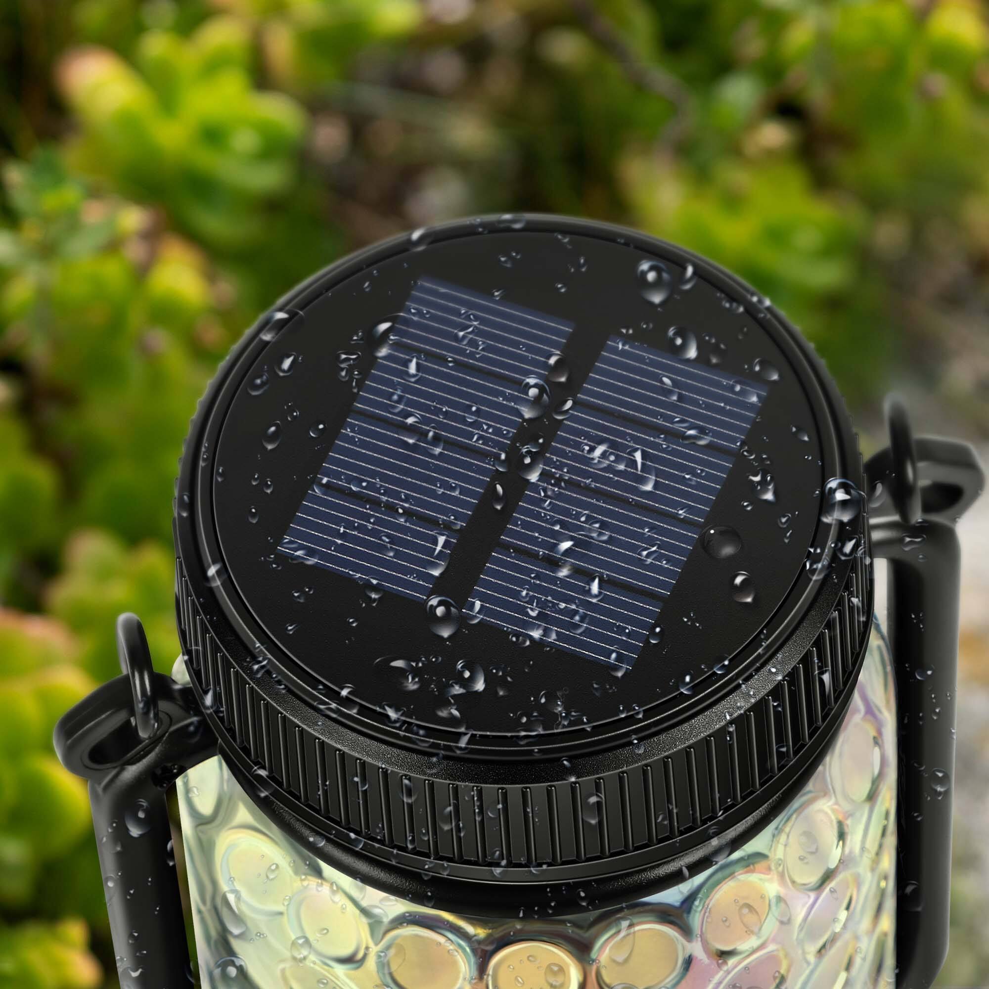 Left. Oumilen - 2-in-1 Solar Bubble Glass Jar Lantern Lights – RGB Color Changing Outdoor Hanging Ground Stake for Garden Patio.