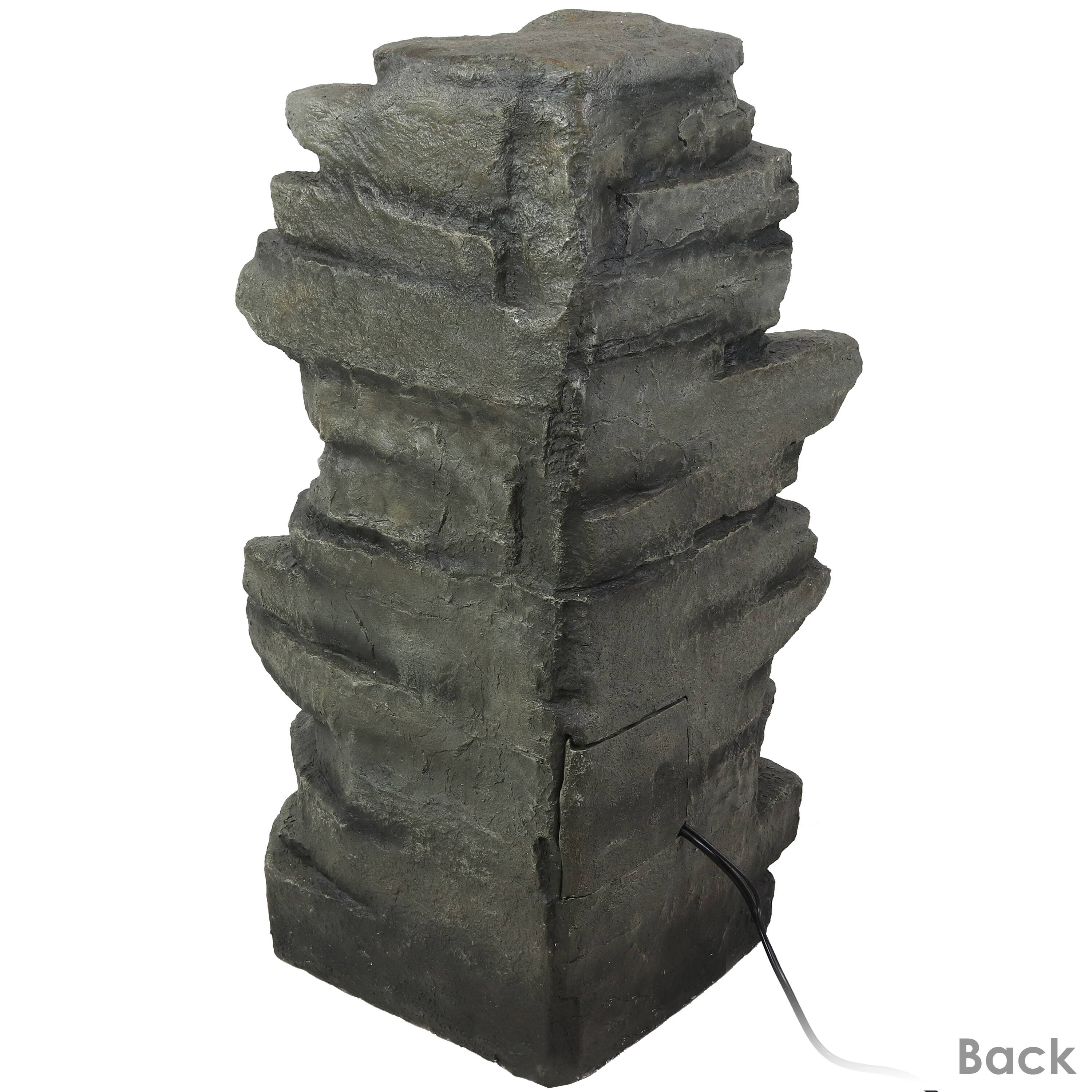 Alt View 8. Sunnydaze - Electric Stacked Shale Water Fountain with LED Lights - 38 in - Grey.