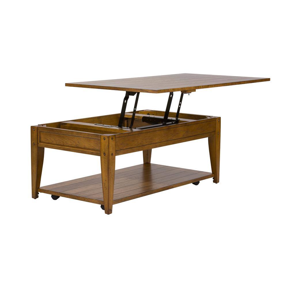 Alt View 1. Liberty Furniture Industries - Lake House Lift Top Cocktail Table in Oak - Brown.