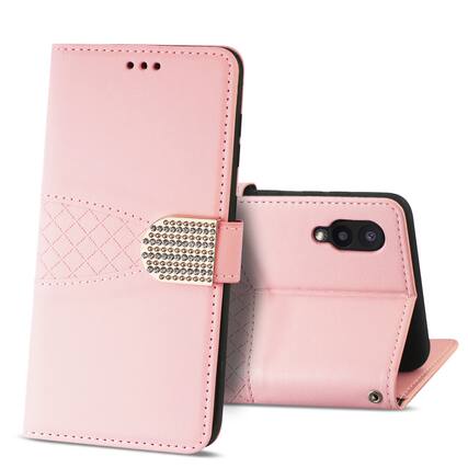 Front. Reiko - Samsung Galaxy A02 3-In-1 Wallet Case In Pink - Pink.